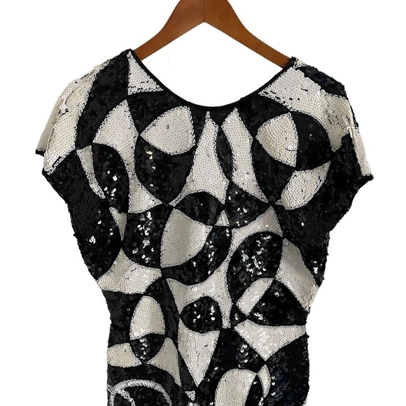 VINTAGE 80s TADASHI Sequin Mod Midi Dress - Picture 5 of 12